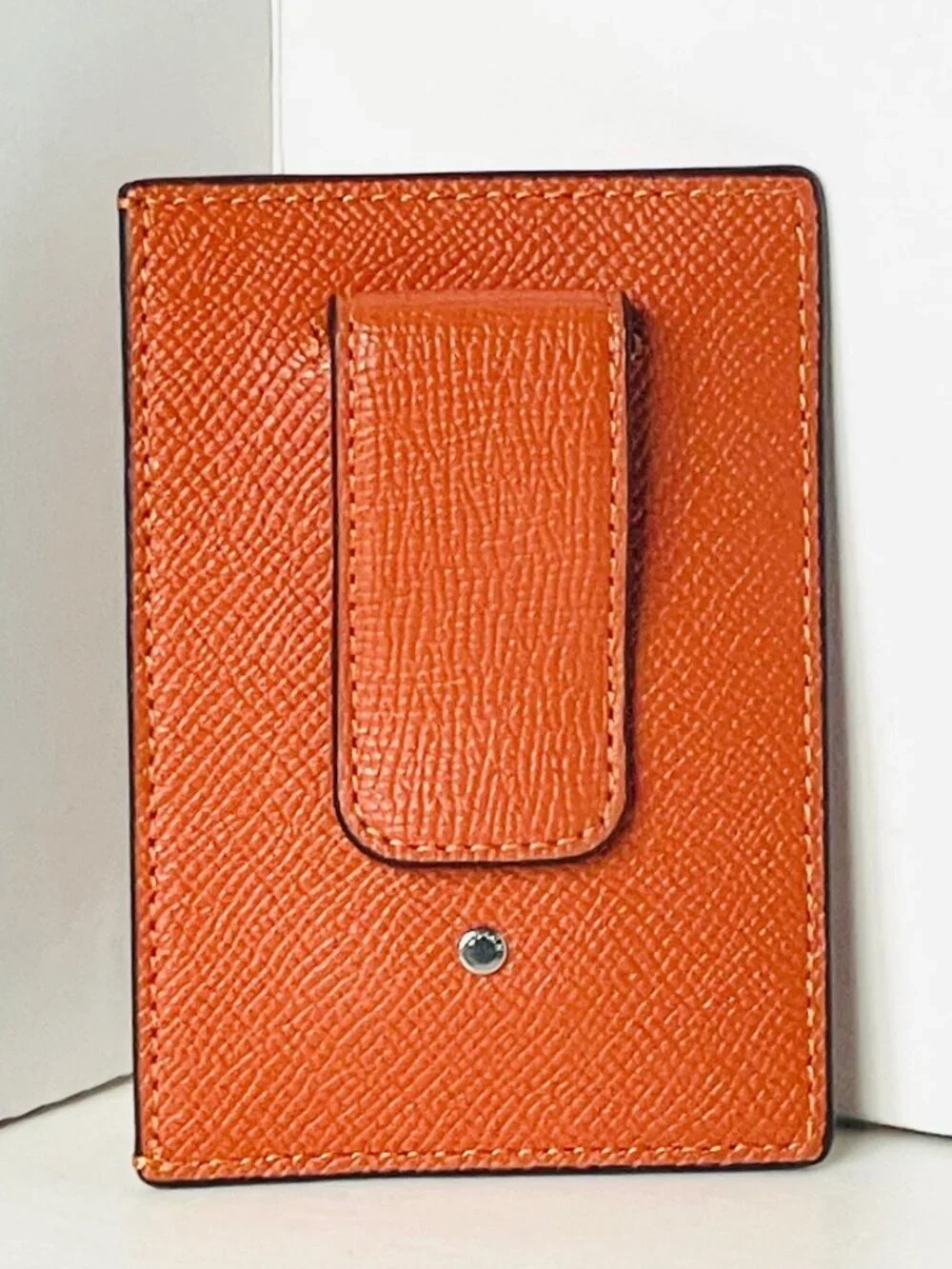 Coach Card Case Money Clip Spice Orange Crossgrain Leather Mens CDC79